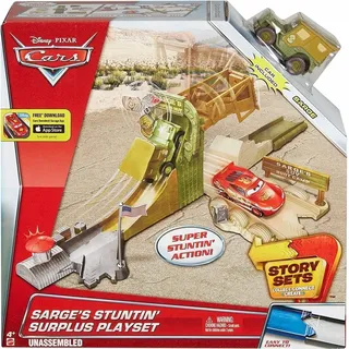 Mattel DJD90 Cars Story Set Sarge Geländewagen Rampe Spielzeug Auto Bahn