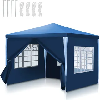 Izrielar Pavillon Partyzelt mit Seitenwänden, Reißverschlusstür & Fenstern, wetterfest, 3x3m Blau - Blau