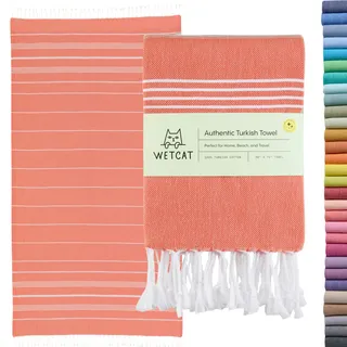 WETCAT Türkisches Strandtuch, übergroß, 96.5x180.9 cm, 100% Baumwolle, sandfrei, schnell trocknend, Schwimmhandtuch, extra groß, türkisches Handtuch, Strandzubehör, dunkle Koralle