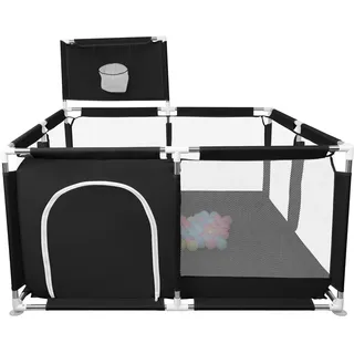 Laufstall Baby,Laufstall baby faltbar für Babys mit weichem,Baby Laufstalls mit Reißverschlusstür,Kinder laufgitter,inklusive 50 Bällen,4 X Zugringen,Leicht zu Reinigen (126x126x66cm Schwarz)