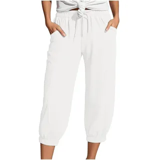 JVHYANFUL Musselin Hose Damen 3/4 - Sommerhose Leicht Leinenhose Sommer 7/8 Hosen Mit Taschen Caprihose Stretch Culotte Schlupfhose Stoffhose Strandhose Jogginghose Freizeithose Leinen Shorts