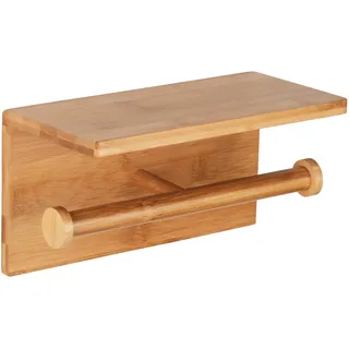 Wenko Toilettenpapier Ersatzrollenhalter Duo Mod. Bambusa, Rollenhalterung mit Ablagemöglichkeit für Feuchtpapierboxen, aus Bambus, inkl. Befestigungsmaterial, 25 x 13 x 12, Natur