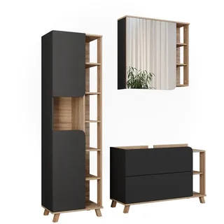 Vicco Badmöbel-Set Karen Sonoma/Anthrazit 3 Teile , Sonoma Eiche, Anthrazit , Holzwerkstoff , nicht einzeln stellbar,Rechteckig , 100x65x35 cm , Badezimmer, Badmöbelsets & Badmöbelserien, Badmöbel-Sets