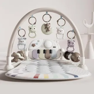 JOVOW Piano-Gym Spieldecke Baby 0-36 Monate, Krabbeldecke für Baby mit Musik und Lichtern, Babyspielmatte mit Spielbogen abnehmbarem Babyspielzeug Geeignet, Geschenk für Kleinkinder 0-36 Monate