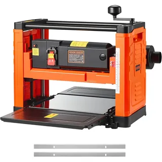 VEVOR Dickenhobel, Zwei-Blatt, 330 mm breiter Arbeitstisch, Hobelmaschine, 1800 W, Hobel, 23500 U/min, Doppelrollen, Überrollschutz, Holzbearbeitung mit Einzelgeschwindigkeit, für Hart- & Weichholz