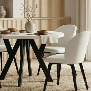 Runder Ausziehbarer Tisch für Esszimmer, PERO, Loft-Stil, Skandinavische, Durchmesser: 120 / 220 cm, Farbe: Weiß /  Schwarz - Weiß