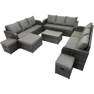 Fimous Gartenmöbelgarnitur mit Kissen Polyrattan Dunkelgrau 12-Sitzer , Metall, Kunststoff, Glas , Füllung: Schaumstoff,Schaumstoff , rechteckig , Gartenmöbel, Gartengarnituren, Gartenmöbel-Sets