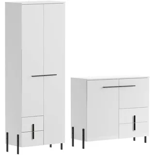 Feldmann-Wohnen Garderoben-Set Vigo weiß / weiß Hochglanz 2-teilig , Weiß, Schwarz , Holzwerkstoff , 6 Fächer , 3 Schubladen , Rechteckig , 170x200x40 cm , Garderobe, Garderoben-Sets & Garderoben-Serien, Garderoben-Sets