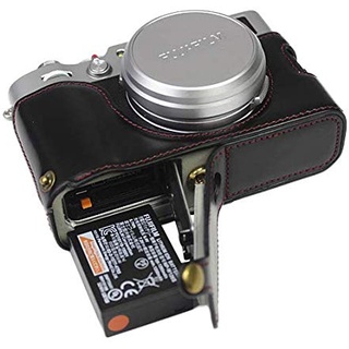 Unten öffnende Version für Fujifilm x100v Protective PU Leder Halbkameratasche mit Stativdesign mit Handschlaufe Schwarz