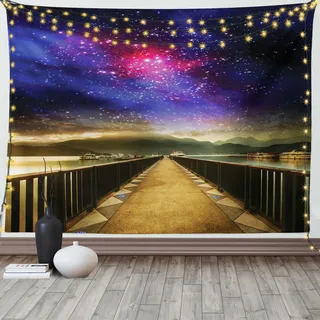 ABAKUHAUS Universum Wandteppich, Galaxie-Kosmos-Brücke, Wohnzimmer Schlafzimmer Heim Seidiges Satin Wandteppich, 200 x 150 cm, Hellbraun Pink Lila - Hellbraun