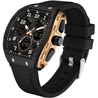 Forrader Uhren für Herren, einzigartig, rechteckig, Sport-Armbanduhr mit digitaler Analoganzeige, Dualzeitanzeige, Countdown, Stoppuhr, Punk, Cooles Design, 5 ATM wasserdicht, Herrenuhr