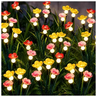 DooYard Solar Gartenleuchten schwebende Blumen & Glühwürmchen (2 Stück) | Windschwingendes Design, Verbessertes Solarpanel, Witterungsbeständig, Tag‐Und‐Nacht‐Dekor, Tolle Geschenkidee