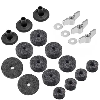 Alnicov Becken-Ersatzzubehör,21-teiliges Trommel-Ersatzset,Beckenfilze Hi-Hat Clutch Felt Beckenhüllen mit Flügelmuttern und Beckenunterlegscheibe für Becken-Stapler,Grau