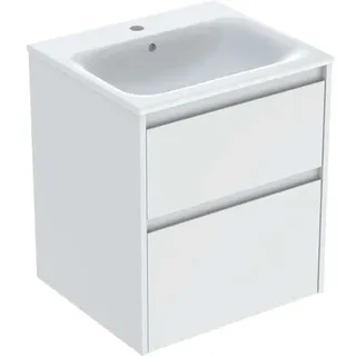 Geberit Renova Plan Set Möbelwaschtisch schmaler Rand, mit Unterschrank, 2 Schubladen, 55x62,1x48cm, 504.038.00.8, Farbe: Waschtisch: weiß/KeraTect, Front/Korpus: weiß/lackiert seidenmatt