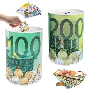CHmiss Sparbüchse, 2 Stück Wunscherfüller Spardose aus Blech, Metall Geschenkidee - Ideal für Traumreisen und Wünsche (11 x 7.5 cm)
