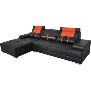 Design Leder Polster XXL Sitz Zimmer Wohn Sofa USB Designer Eck Garnitur Orange - Schwarz