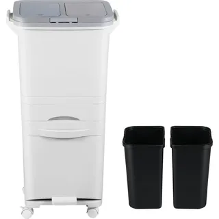 Aopunly 42L Abfalleimer Mülleimer Küche Müllsortier 4 Fächer Recycler Lagerschrank Pedal - Weiß