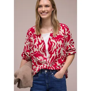 Druckbluse STREET ONE, Damen, Gr. 38, salsa rot, Web, Obermaterial: 100% Viskose, gemustert, figurumspielend hüftbedeckend, V-Ausschnitt, Blusen Druckbluse, 3/4-Arm-Bluse mit floralem Muster und Tape-Details