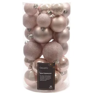 Weihnachtsbaumkugeln Set 30 Stück puderrosa bruchsicher Kunststoff in 4 5 6 cm glanz matt glitter Mix ohne Aufhänger ideal für Christbaum Adventskranz - Rosa