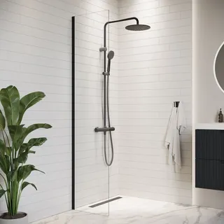 Badplaats Florida Walk-In-Dusche 40 x 200 cm Schwarz Sicherheitsglas