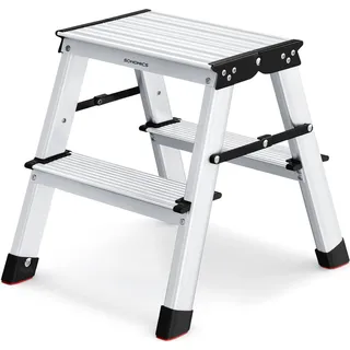 2-stufige Leiter - Aluminiumlegierung Hocker - Klappbarer Hocker - Rutschfeste Tritte - 45 cm x 35,5 cm x 38 cm - Silber