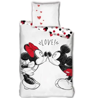 Disney Mickey & Minnie Bettwäsche-Set Weiß 140 x 200 cm + 65 x 65 cm