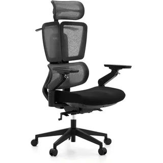 hjh OFFICE Bürostuhl Ergo U2 Flex3 – Profi Drehstuhl mit atmungsaktiver Netz-Rückenlehne & robustem Sitz – Höhenverstellbare Lordosenstütze – Schwarz