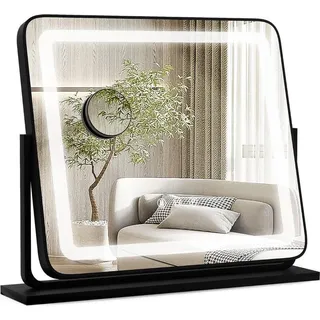 Tisch LED Beleuchteter Spiegel Makeup Spiegel mit Licht 56 x 12 x 48 cm Schwarz - Schwarz