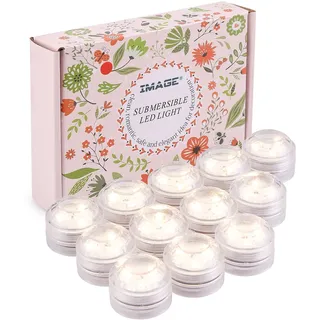 IMAGE 12 Stück LED Teelichter Unterwasser Batteriebetriebene Kerzen Wasserdichte Submersible Tea Lights Dekoration für Party, Hochzeit, Teich, Pool, Garten und Bad, Warmweiß