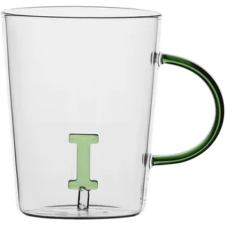 LA PORCELLANA BIANCA - Tasse Buchstabe 'I' aus Borosilikatglas, Fassungsvermögen 400 ml, Kollektion Allalettera