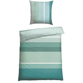 SCHIESSER Endy Stripes Gestreift Grün 155 x 220 cm + 80 x 80 cm