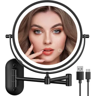 Spiegel mit Beleuchtung – 20-faches Vergrößerungs-Make-up-Spiegel – 3200-mAh-Rasier-Spiegel zur Wandmontage