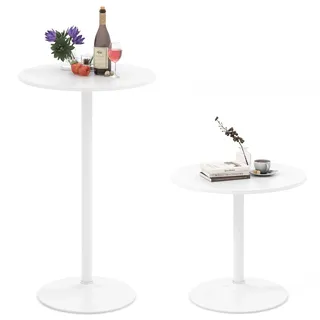Fantask Runder Bartisch Ø 60 cm, Stehtisch Höhenverstellbar 56/101,5 cm, Cocktailtisch mit Stahlrahmen, Bistrotisch für Balkon, Club, Pub, Zuhause (2, Weiß)