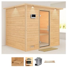 Bild Sauna »Soraja«, (Set), 9-kW-Bio-Ofen mit externer Steuerung, beige