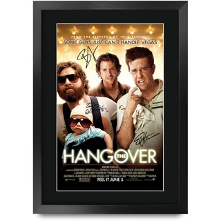 HWC Trading Poster mit Autogramm und Autogramm für Fans von Filmen und Fanartikeln, A3, gerahmt, Motiv: The Hangover 1 Bradley Cooper, Zach Galifianakis