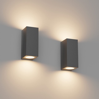 Klighten 2 Stück Dunkelgrau Wandleuchte Aussen Innen, Wasserdicht IP65 Modern Wandlampe Außen, Aluminium Eckig Außenlampe Außenleuchte Wand, Up Down GU10 Fassung Außenwandleuchte, Ohne Leuchtmitte