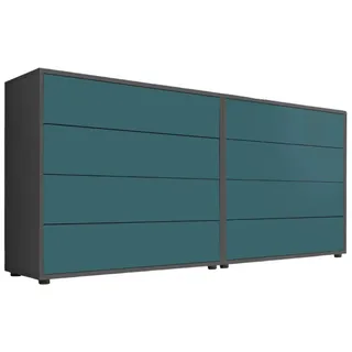 Mid.you Sideboard , Anthrazit, Petrol , Holzwerkstoff , 8 Schubladen , 158x73x33 cm , erweiterbar, stehend , Kleinmöbel, Kommoden, Sideboards