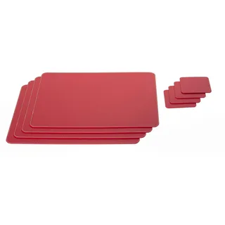 Nikalaz Platzsets und Untersetzer (4er Set) aus recyceltem Leder, Tischsets, 4 Stück Platzsets und 4 Undersetzer, Platzdeckchen und Untersetzer 10 x 10 cm (Weihnachten Rot, 40 x 30)