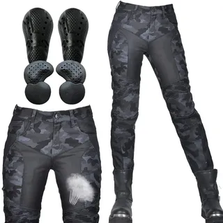 SHUOJIA Damen Motorradjeans mit Camouflage-Denim-Hose mit atmungsaktivem Mesh und abnehmbaren Hüft- und Knieprotektoren Sommer (Blue,2XL)