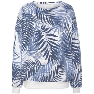 LASCANA Sweater Sweatshirt Allover-Blätterdruck Blau 36/38