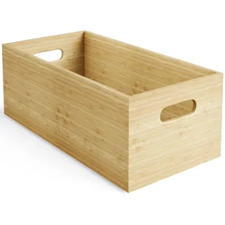 Aufbewahrungsbox & Ordnungsbox L, plastikfrei & umweltfreundliche Box aus 100 % FSC Bambus, stapelbar & robust – Organizer Box für Ordnung in Küche, Büro, Kinderzimmer, Haushalt, Holzbox KD Essentials