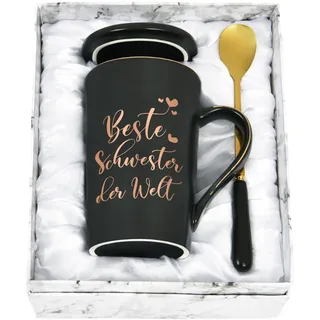 Joymaking Beste Schwester Personalisierte Geschenke für Kaffeetasse mit Spruch - Beste Schwester der Welt, Geburtstagsgeschenk für Freundin 400ml Schwarz Tasse
