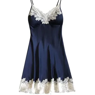 Negligee Sexy Nachtwäsche Satin Nachthemd Damen Kurzes Nachtkleid V-Ausschnitt Babydoll Spitze Dessous Sexy Lingerie Spaghetti Träger Kleid Kurz Basic Unterkleid mit Gepolsterten