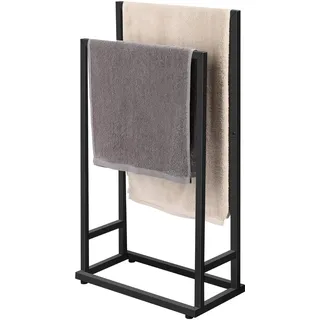 smusei Handtuchhalter stehend mit 2 Handtuchstangen 2-stöckiger Badetuchhalter ohne Bohren für Badezimmer 74x21x41CM Handtuchstange Halter - Matt-schwarz