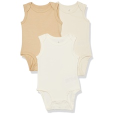 Amazon Essentials Unisex Baby Ärmelloser Body aus Baumwoll-Stretchjersey (zuvor Amazon Aware), 3er-Pack, Neutrale Farben, 0 Monate