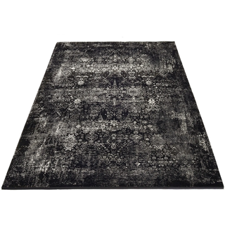 Teppich OCI DIE TEPPICHMARKE "BESTELLER MAGIC", schwarz (schwarz, grau), B:160cm H:8mm L:230cm, Viskose, Teppiche, Teppich, Glanz Viskose, mit Fransen, Hoch Tief Struktur, Vintage, Wohnzimmer