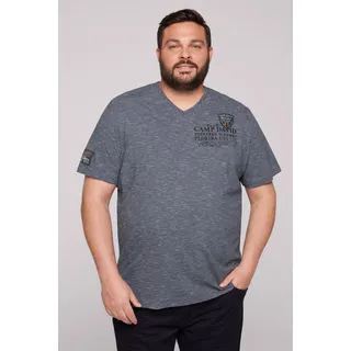 T-Shirt CAMP DAVID, Herren, Gr. S, blau (concrete blau), Jersey, Obermaterial: 100% Baumwolle, gestreift, regular fit taillenbedeckt, V-Ausschnitt, Shirts T-Shirt, mit Label Print und Patch