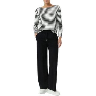 Sweatshirt "zeitloses Design mit modernem U-Boot-Ausschnitt", Damen, Gr. 34, weiß schwarz stripe, Sweatware, Obermaterial: 59% Baumwolle, 29% Modal, 12% Polyester, COMMA CASUAL IDENTITY, bequem hüftlang, U-Boot-Ausschnitt, abgesteppt, Sweatshirts Sweatshirt, gestreift, casual, bequem, U-Boot-Ausschnitt, mit Modal