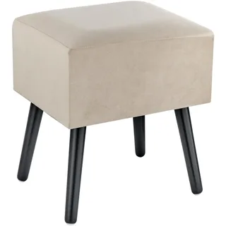 Baroni Home Pouf aus Samt, gepolsterte Bank, Hocker mit Holzbeinen 40X33X46 cm, Beige