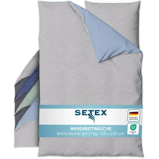 Setex Wendebettwäsche 155x220 cm - 2-teiliges Bettwäsche-Set in ansprechendem Hellblau-Hellgrau-Design, Inklusive Bettdeckenbezug und Kissenbezug (80x80 cm), Aus 90% Baumwolle/10% Polyester